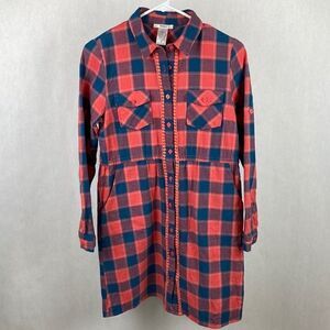 Esley Plaid Shirt Dress Small Pink Blue Long Sleeve Cotton Cinch Tie Waist